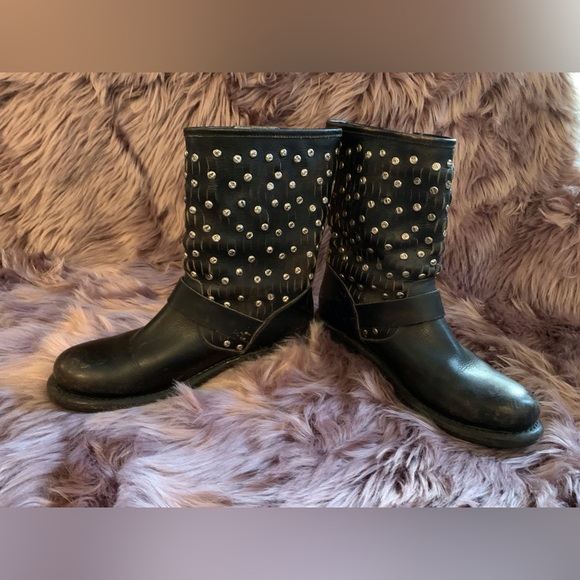 Frye Short Leather Moto Boots Size 7 - Black - Picture 3 of 4